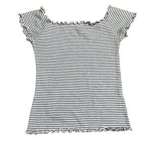 Hollister Top Women’s Size XS Balck White Stripe Ruffle Edges Baby Tee